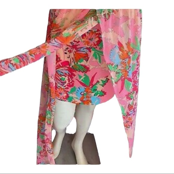 Gianni Bini Pink Floral Sheer Maxi Overlay Mini Skirt Festival Free Spirit Med - Picture 12 of 14